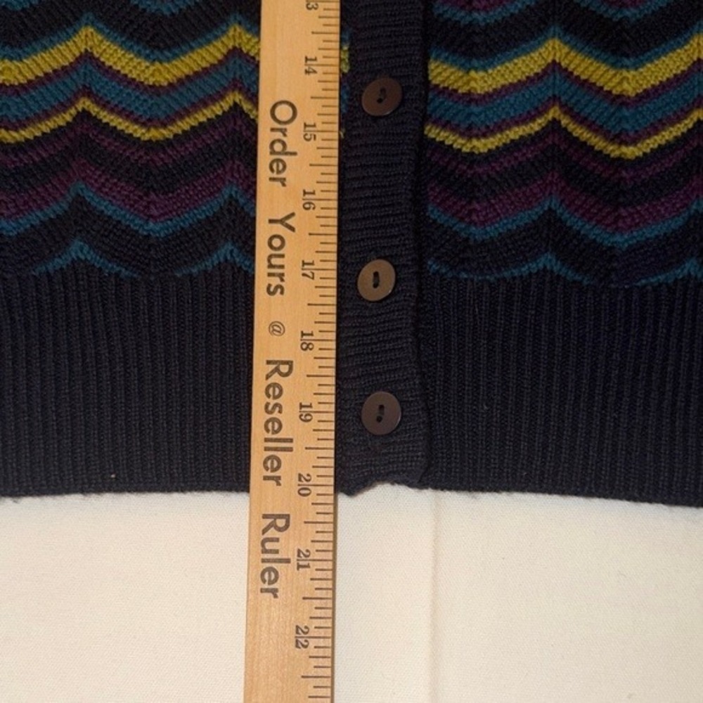 Nina Charles Kasper ASL Vintage Chevron Zigzag Cardigan Sweater Navy Blue Large - Picture 7 of 8